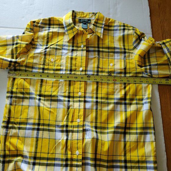 Lauren Ralph Lauren Yellow Blue Plaid Roll Tab Sleeve Button Up Blouse Large - Picture 13 of 14
